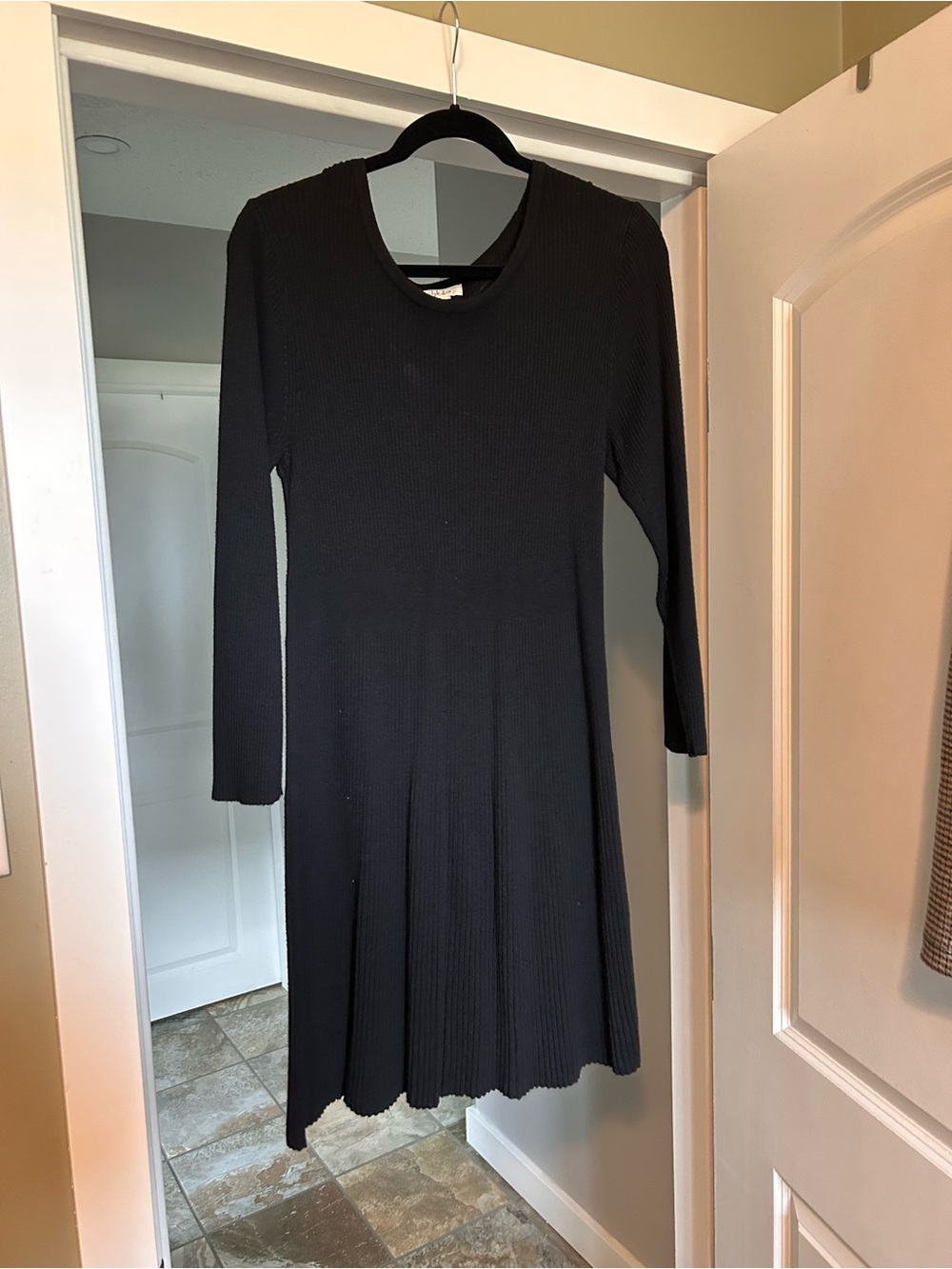 Style & Co. Black Long Sleeve Ribbed A-Line Dress